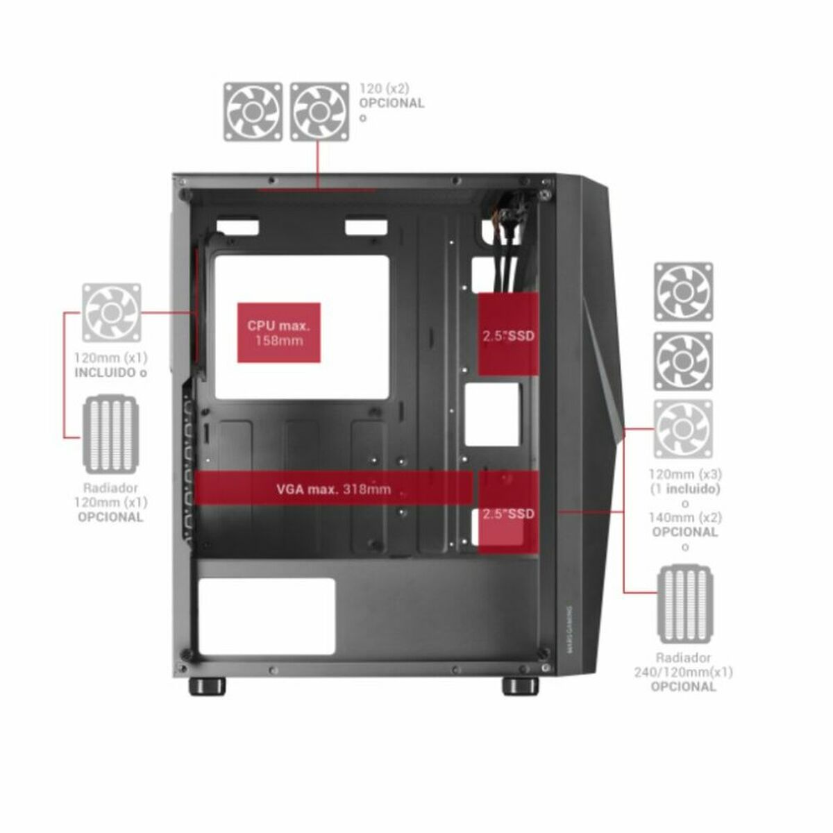 Mars Gaming MC777W LED RGB White (boîtier gaming ATX semi - tour blanc) - Level7Up